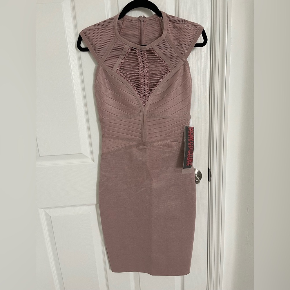 WOW Couture Pink Ruched Bodycon Midi Dress